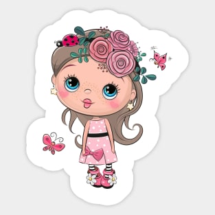 Cute little girl princess in pink dress. Sticker